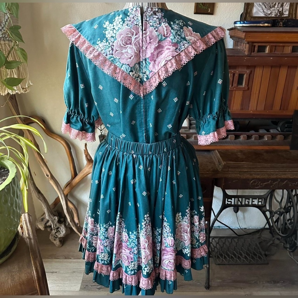 Vintage 80s Cotton Hand Made 2 Piece Western Dancing Set Size L Fit And Flare - Picture 6 of 9